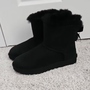 UGG Black Winter Boots with Fur Trim And Bows (BAILEY BOW)